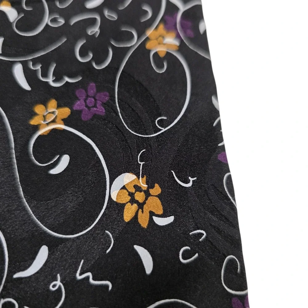J Garcia Mens Necktie Black Purple Floral Silk 'Airspace' Limited Edition Preppy